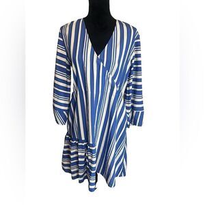 CHINTI & PARKER BLUE‎ & WHITE STRIPED CLASSIC PARASOL DRESS WOMENS SIZE 6